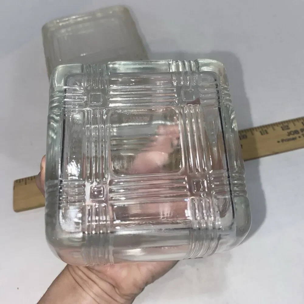 2-VTG Hazel Atlas Crisscross Clear Glass Square Refrigerator Dishes W/Lids 1930s
